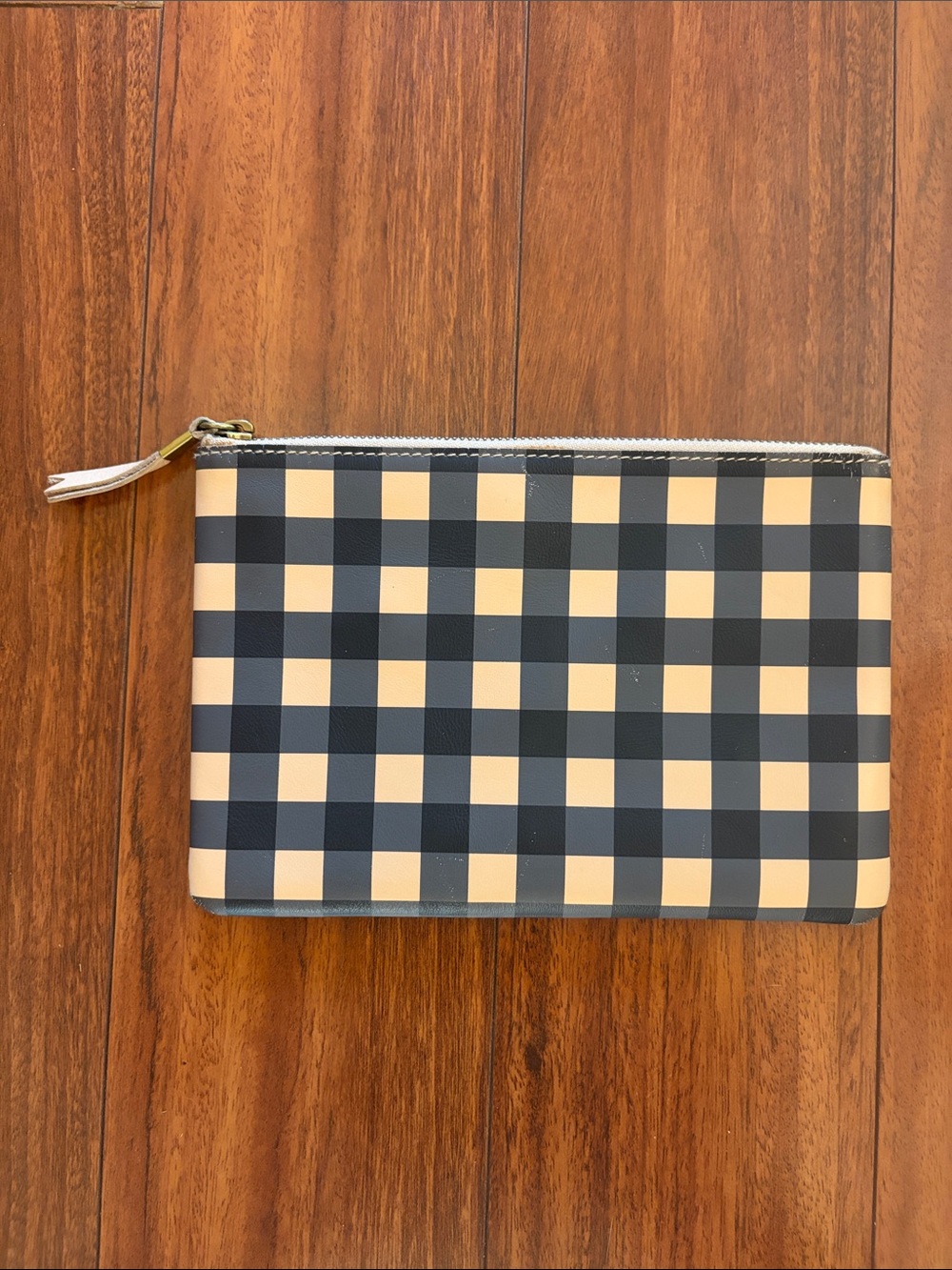 Madewell Tan and Black Gingham Zip Clutch